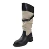 Botas western de moda estilo británico de 4.5 cm con bloques de color, nuevo modelo otoño/invierno 2026, punta redonda, tacón grueso, botas altas hasta la rodilla