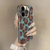 Estampado de Leopardo Azul y Marrón Adecuado para Apple 16Promax Hermoso Elegante Moderno Funda para Teléfono Móvil de Mujer Iphone15 Galvanizado