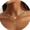 Collar de Cadena de Clavícula en Capas con Colgante de 26 Letras Transfronterizo Nuevo Europeo y Americano, Piedra Natural, Corazón, Combinación de Colores Dopamina, con Cuentas