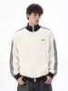 Cardigan Hanlu com textura de listras verticais, gola alta, moletom esportivo para homens, outono, color blocking, jaqueta casual solta