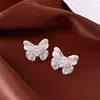 Brincos de Tarraxa Borboleta Pérola Esmalte Zircônia Estilo Frio Agulha de Prata Moda Versátil Nicho Joias para Orelha de Luxo Leve Alto Padrão