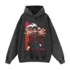Sudadera con capucha holgada y extragrande con diseño estampado, acabado lavado y desgastado, estilo anime japonés, unisex, disponible en tallas grandes, para ventas transfronterizas