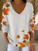 2025 Estación Independiente Transfronteriza de Exportación Nuevo Estilo Hombros Descubiertos Cuello en V Manga Larga Suéter Regular Estampado Digital Camiseta para Mujer