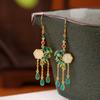 Pendientes de plata de ley S925 bañados en oro con diseño de ciervo, jade hetiano, cloisonné, fénix, con flecos y diseño geométrico, con gancho para la oreja.