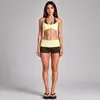 Conjunto de fitness con bloques de color transfronterizo con sujetador deportivo de cuello halter y conjunto de pantalones de correr y yoga de cintura alta con bloques de color para mujer