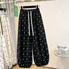 Pantalones bombachos casuales finos de verano de talla grande, holgados, de algodón y lino, con lunares, tipo harén para mujer
