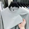 Nova Camiseta Masculina de Manga Longa Outono Tecido Descente Malha Respirável Camiseta Casual Lisa Gola Redonda Camisa Base