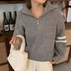 Suéter para Mujer Holgado Ropa Exterior Otoño e Invierno Nuevo Estilo Cuello Set Suave Encerado Estilo Universitario Reductor de Edad Jersey de Medio Cierre