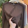 Camiseta de Manga Larga para Mujer, Otoño e Invierno, Talla Grande, Camiseta de Cuello Redondo, Top con Diseño de Línea de Espina de Pescado, Suave Camiseta de Línea de Espina de Pescado para Mujer