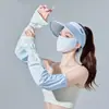 Protección Solar de Verano Sombrero de Sol Set de Máscara de Manga de Hielo para Mujer Montar al Aire Libre Sombrero de Sol Seda de Hielo Degradado Cuerno Manga de Hielo