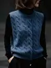 Colete Feminino Verde Retrô Francês Gola Redonda 2026 Outono/Inverno Novo Estilo Coreano Nicho Tricô Trançado Cardigan