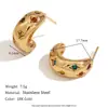 Aretes Retro de Moda Ins Europeos y Americanos Acero Inoxidable Chapado en Oro de 18K Micropavé Circonita Colorida Estrella Luna