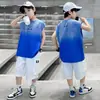 Conjunto de Verão Sem Mangas para Meninos 2026 Nova Moda de Verão para Meninos Mais Velhos Conjunto de Duas Peças com Colete Estiloso em Cor Degradê Tendência