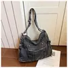 Bolso Cruzado de un Solo Hombro 2025 Nuevo Mezclilla Retro Simple Casual Fresco de Moda Bolso de Gran Capacidad Versátil para Mujeres Ins