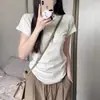 TikTok Explosiones Verano Algodón Puro Hombro Lijado Color Sólido Manga Corta Camiseta Mujer Pequeña Ajustada Adelgazante Cómodo Top