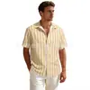 2026 Verão Nova Camisa Masculina de Manga Curta Listrada de Grande Tamanho para Comércio Exterior Camisa Casual Masculina Solta de Manga Curta Transfronteiriça