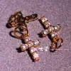 Acessórios Banhados a Ouro Cobre com Pingente de Cruz de Diamante Branco Pulseira de Tecelagem Feita à Mão Corrente de Colar