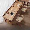 Escritorio largo de madera maciza para sala de estar, dormitorio, estudio, escritorio de estudio para dos personas, escritorio estrecho de doble capa montado en la pared, escritorio de computadora, madera natural