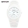 Reloj Sanda Nuevo Simple Esfera Grande Puntero de Tira Personalizado Reloj Unisex Octagonal Calendario Reloj de Cuarzo Impermeable