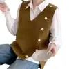 Nuevo chaleco de punto de estilo coreano versátil estilo universitario sin mangas de un solo pecho abotonado con diseño de cuello en V para otoño e invierno
