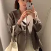 Traje de Jacket de Temperamento para Primavera y Otoño para Mujer Petite Casual Versátil Estilo Británico Color Sólido Corto Botonado Solapa Top