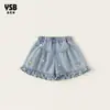 Ropa para niños Yingsibao, pantalones de verano para niños con bordado de encaje, shorts de mezclilla para niñas, pantalones versátiles hasta la rodilla para niñas, modernos