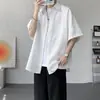 Camisa Estampada Rachada Masculina Manga Curta Verão Solta Tamanho Grande Fresca Meia-Manga Masculina Simples Moderna Camisa Jaqueta