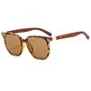 2025 Nuevas Gafas de Sol Marrones Coreanas para Mujer Retro Patilla con Textura de Madera Marco Cuadrado Gafas para Cara Redonda Gafas de Sol de Moda con Protección Solar