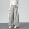 Calça pantalona cor cáqui para mulheres, nova coleção outono 2026, design estilo coreano, caimento solto, tecido fluido, patchwork retrô, calça casual