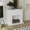 Gabinete Decorativo de Chimenea Estilo Retro Americano, Gabinete de Almacenamiento Texturizado Blanco y Negro, Gabinete de Entrada para Sala de Estar Estilo Francés con Luces, Gabinete Lateral Artístico