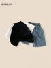 Roupa Infantil Meninos Conjunto de Manga Curta 2025 Verão Novo Estilo Coreano Rasgado Manga Curta Casual Shorts Jeans Conjunto Moderno de Duas Peças