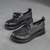 Xangai Jieju Verão Novo Respirável Buraco Sapatos Frente Lace-up Retro Top Layer Sandálias de Cor de Couro Sapatos Femininos Confortáveis