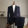 Conjunto de Terno de Alta Qualidade com Textura para Primavera e Outono para Homens, Estilo Britânico Slim Fit para Traje Formal de Negócios, Terno Elegante para Noivo