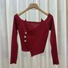 Pura Lujuria Sexy Sexy Halterneck Corto Ombliguera Top de Manga Larga Tejido Otoño Blanco Cuello en V Suéter de Manga Larga para Mujer