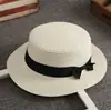 Sombrero de Paja Transfronterizo para Mujer, Sombrero de Sol Estilo Fresco Retro Británico de Copa Plana para Verano, Sombrero de Playa con Protección Solar, Sombrero de Moda para Salidas de Verano