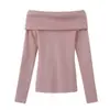 Suéter de punto rosa suave sin hombros para mujer, jersey de otoño, top negro sin hombros