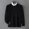 Suéter 100% caxemira pura para outono e inverno para homens, gola redonda, corte solto, malha simples business casual, camada base, suéter quente