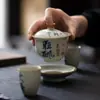 Cuenco Azul y Blanco Vintage Cuenco de Tres Talentos Manuscrito Loco Mismo Estilo que Celebridad de Internet Taza de Té de Cerámica Pintada a Mano Taza de Degustación de Té
