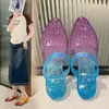 Zapatos de Cristal Coreanos, Sandalias Coloridas, Zapatos de Cristal Transparentes, Sandalias de Color Degradado, Medias Zapatillas de Plástico, Zapatos de Playa Antideslizantes