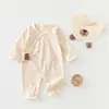 Macacão Borboleta para Recém-Nascido Bebê Algodão Gelo Oxigênio Verão Fino Macacão Roupas de Ar Condicionado com Babador Macacão de Engatinhar