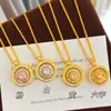 Colar pingente bússola de oito tesouros giratória banhado a ouro estilo antigo com diamantes, novo pingente de disco girassol estilo chinês