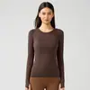 Otoño e Invierno Nuevo Top Transpirable Deportivo de Manga Larga con Cuello Redondo para Mujer Elástico Ajustado Running Fitness Casual Ropa de Yoga