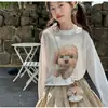 Roupa Infantil 2026 Verão Nova Estilo Coreano Meninas Desenho Animado Cachorrinho Proteção Solar Manga Longa Blusa Camiseta Gola Redonda Infantil Tendência