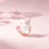 Gargantilla Original de Perla Madre Gato con Corona Floral Primavera y Verano para Mujer, Estilo Coreano, Fresca e Inspirada en el Bosque, Cadena de Clavícula de Flor de Oro Rosa, Plata Pura