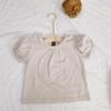 Estilo Coreano ins Verano Nuevo Top Niña Bebé Mori Dulce Encaje Cuello Redondo Manga Abullonada Lindo Camiseta Manga Corta