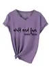 Salvaje y divertido hasta Amazon Wish Comercio Transfronterizo Sencilla Cómoda Camiseta de Manga Corta con Cuello en V para Mujer