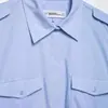 Para Comércio Exterior Transfronteiriço Europeu e Americano Roupas Femininas Aliexpress Mais Vendidas de Verão Versátil Azul Claro Ombreira Manga Três Quartos Camisa