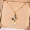 Collar con Colgante de Acero de Titanio Popular Versátil Nuevo Transfronterizo Europeo y Americano Cadena para Clavícula de Diseño de Alta Gama con Circonita Venta al por Mayor