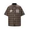 Camisa Digital de Manga Corta a Cuadros con Estrella de Pedrería para Hombre, Nuevo Top Casual Holgado de Moda Primavera/Verano para Mujer