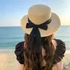 Chapéu de palha rústico japonês estilo estrangeiro laço de fita proteção solar feminino lazer de praia férias chapéu de sol atacado